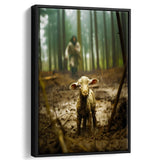 Jesus And Lost Lamb Canvas Art Christian Home Decor,Framed Canvas Prints Wall Art Decor, Floating Frame