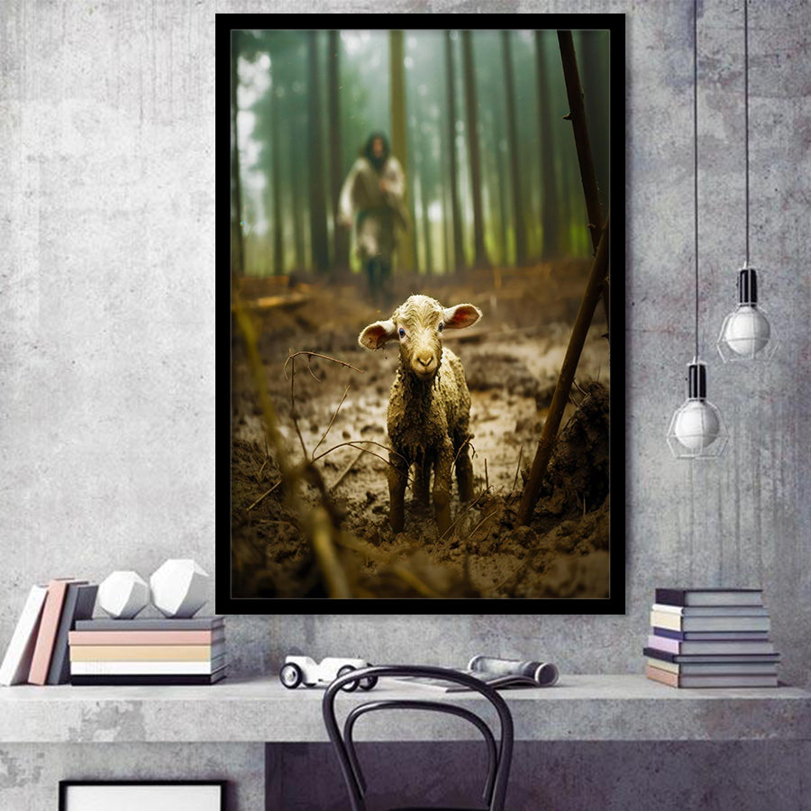 Jesus And Lost Lamb Art Christian Home Decor,Framed Art Prints Wall Decor, Picture Framed