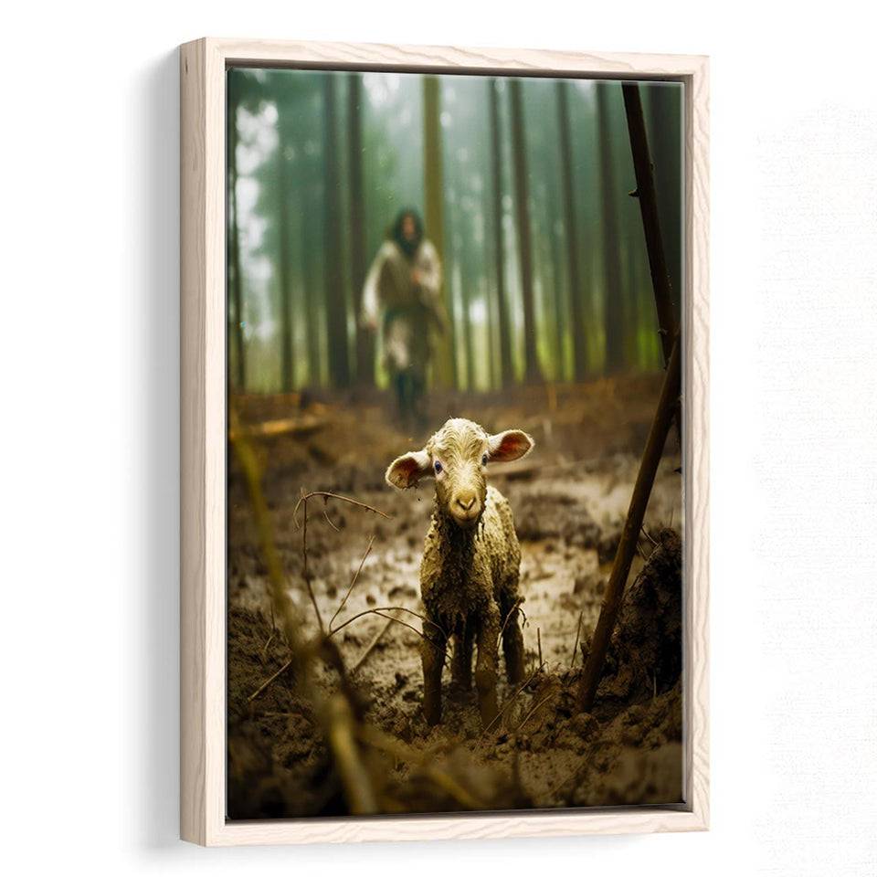 Jesus And Lost Lamb Canvas Art Christian Home Decor,Framed Canvas Prints Wall Art Decor, Floating Frame