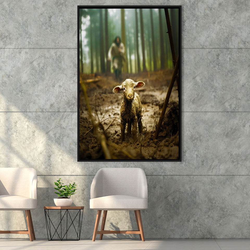 Jesus And Lost Lamb Canvas Art Christian Home Decor,Framed Canvas Prints Wall Art Decor, Floating Frame