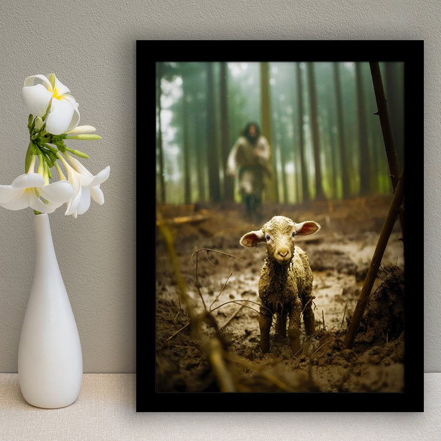 Jesus And Lost Lamb Art Christian Home Decor,Framed Art Prints Wall Decor, Picture Framed