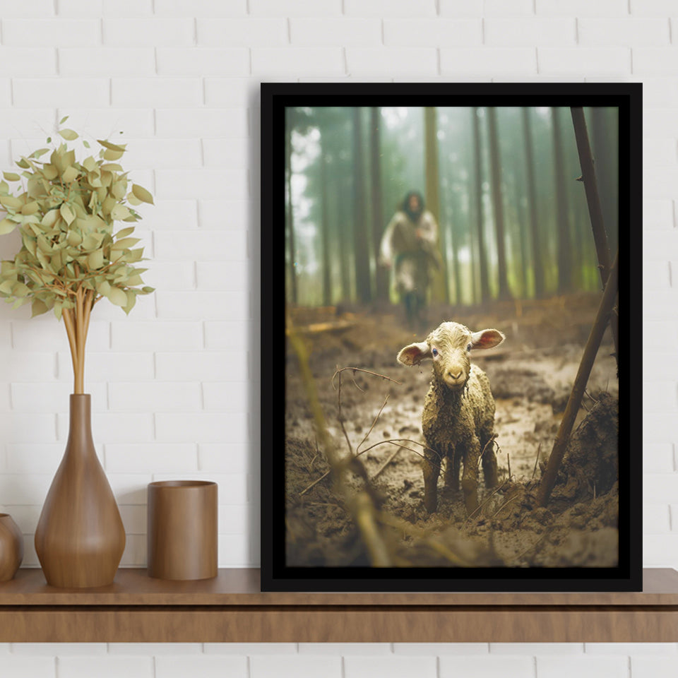 Jesus And Lost Lamb Canvas Art Christian Home Decor,Framed Canvas Prints Wall Art Decor, Floating Frame