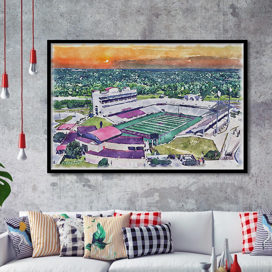 Jim Wacker Field at Bobcat Stadium WaterColor Framed Art Prints, San Marcos Texas Watercolor, Stadium Art Gifts