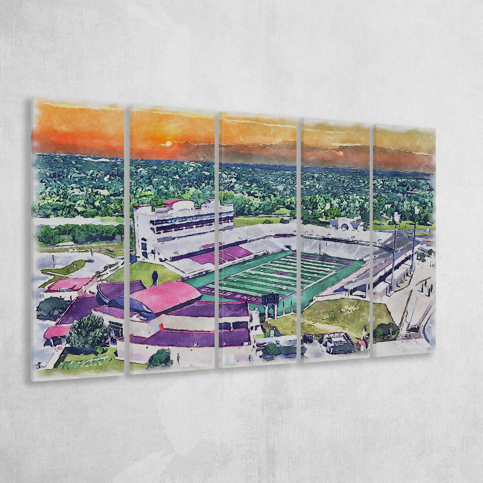 Jim Wacker Field at Bobcat Stadium WaterColor 5 Panels B Mixed Canvas Prints, Extra Large