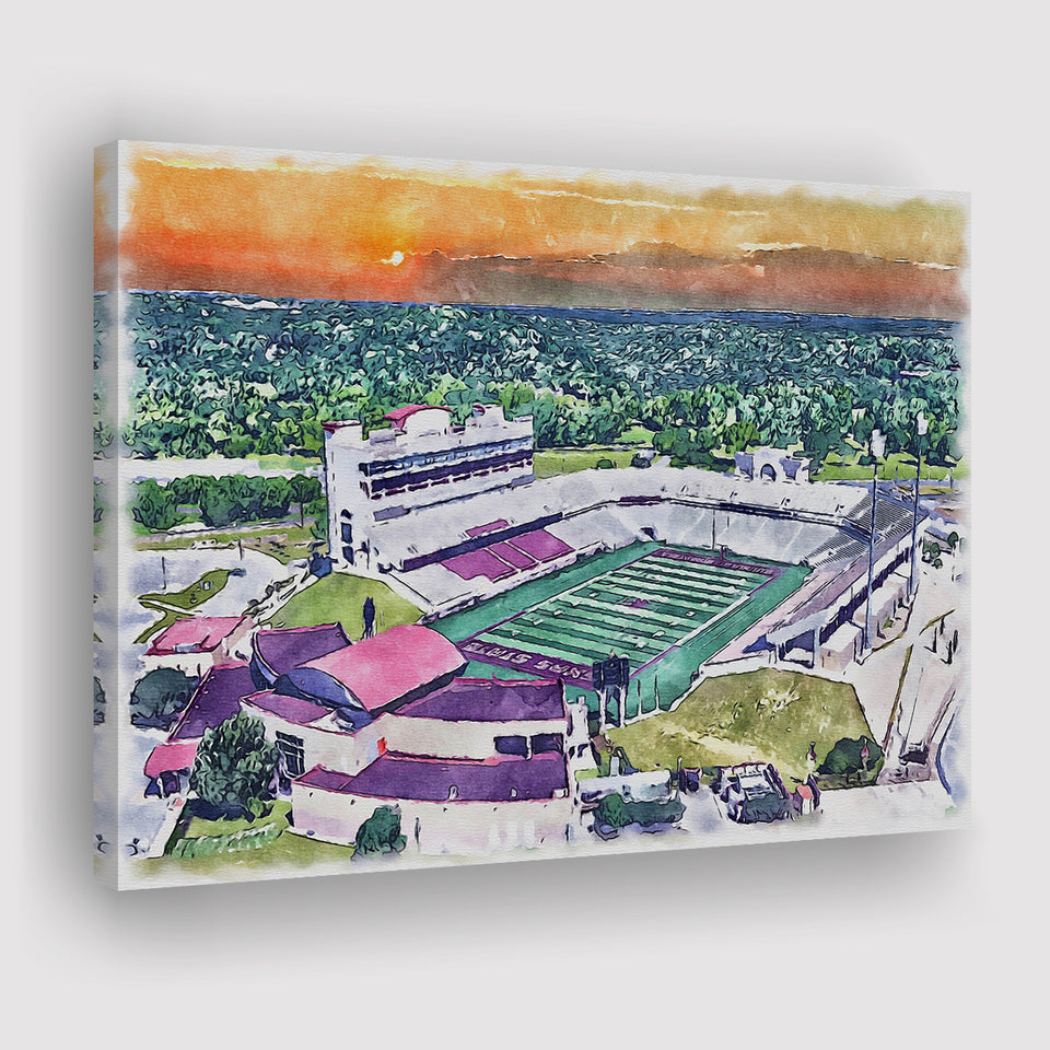 Jim Wacker Field at Bobcat Stadium WaterColor Canvas Prints, San Marcos Texas Watercolor, Stadium Art Gifts