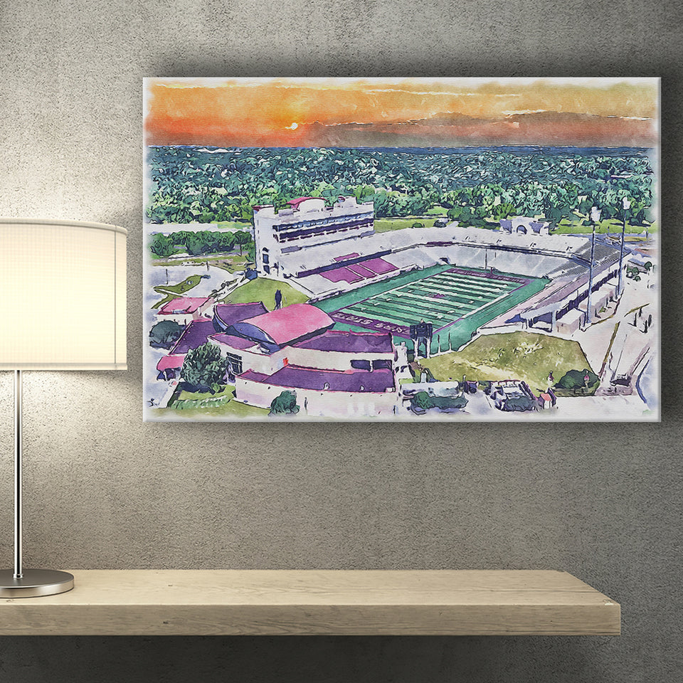Jim Wacker Field at Bobcat Stadium WaterColor Canvas Prints, San Marcos Texas Watercolor, Stadium Art Gifts