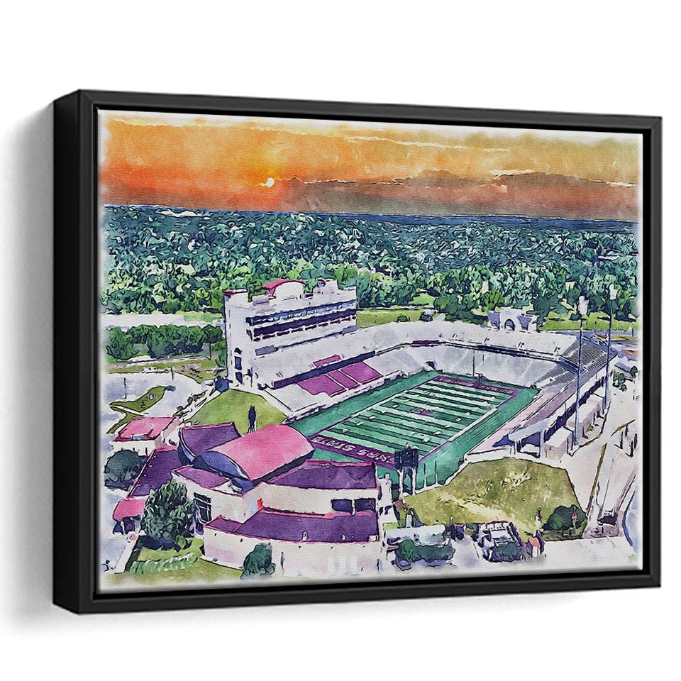 Jim Wacker Field at Bobcat Stadium WaterColor Framed Canvas Prints, Stadium Art Gifts, Floating Frame