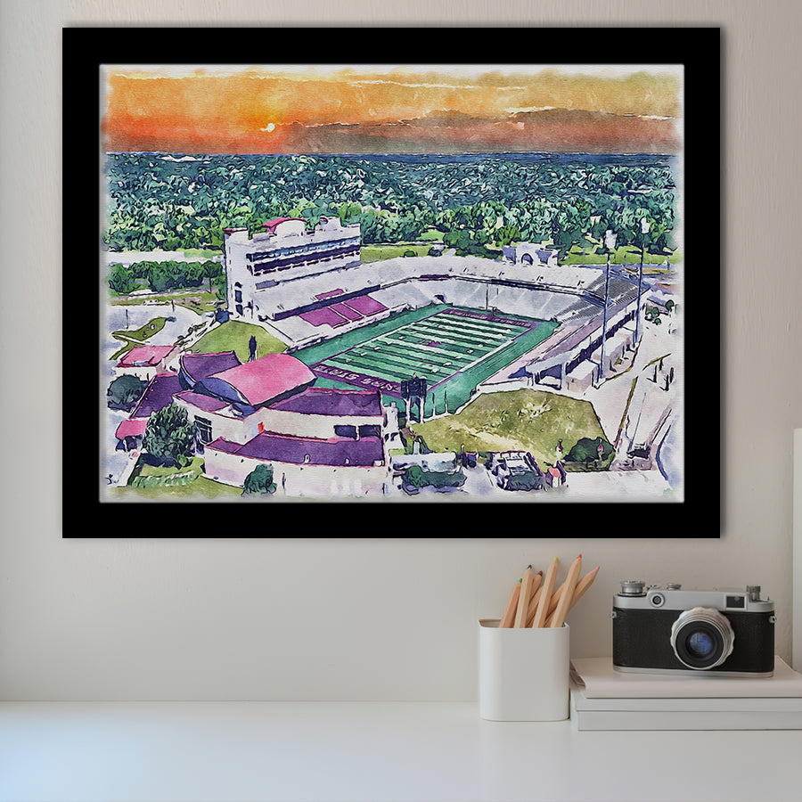 Jim Wacker Field at Bobcat Stadium WaterColor Framed Art Prints, San Marcos Texas Watercolor, Stadium Art Gifts