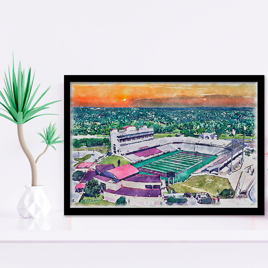Jim Wacker Field at Bobcat Stadium WaterColor Framed Art Prints, San Marcos Texas Watercolor, Stadium Art Gifts