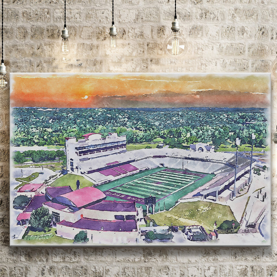 Jim Wacker Field at Bobcat Stadium WaterColor Canvas Prints, San Marcos Texas Watercolor, Stadium Art Gifts