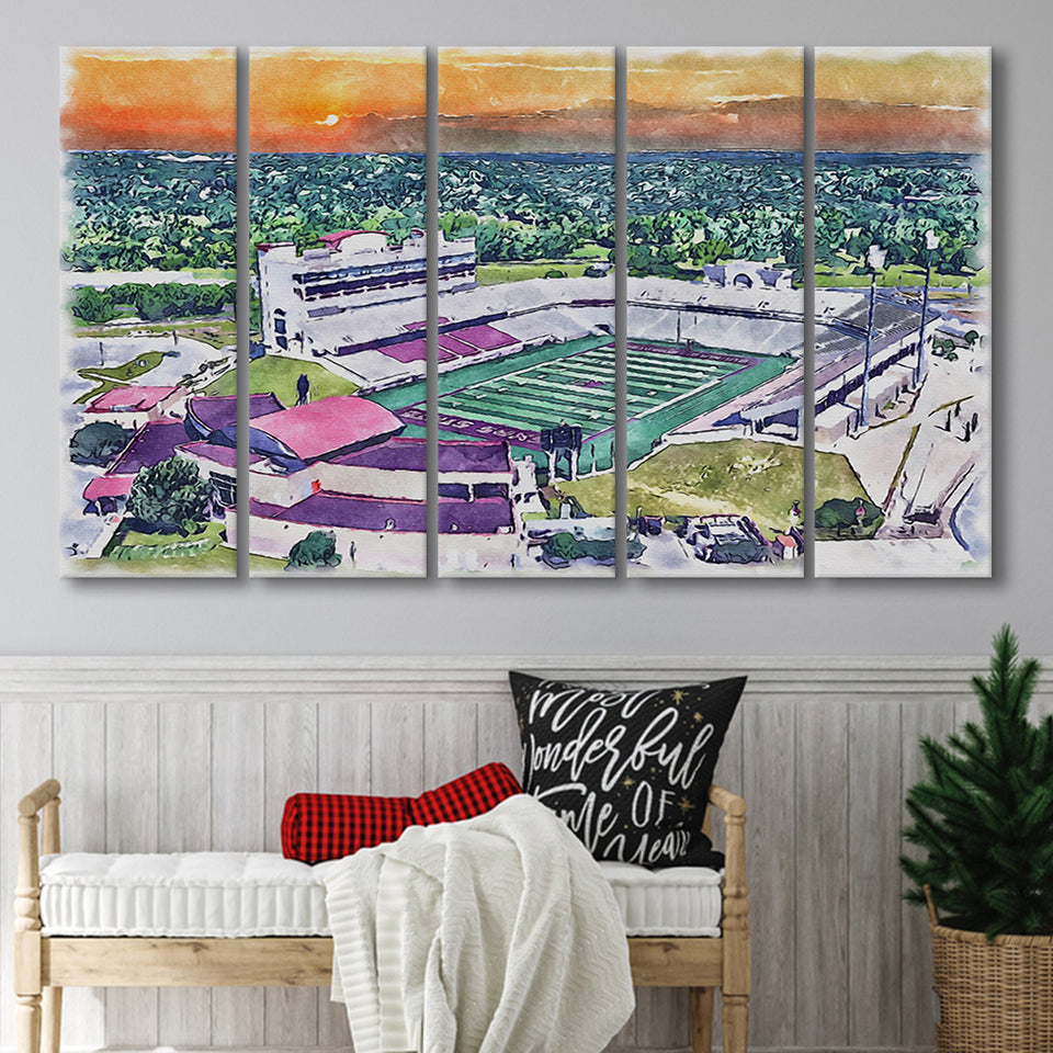 Jim Wacker Field at Bobcat Stadium WaterColor 5 Panels B Mixed Canvas Prints, Extra Large
