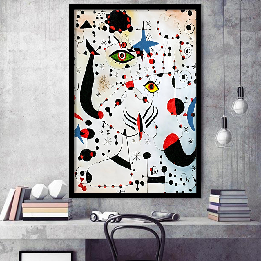 Ciphers And Constellations,In Love With A Woman By Joan Miro,Framed Art Prints Wall Decor, Picture Framed