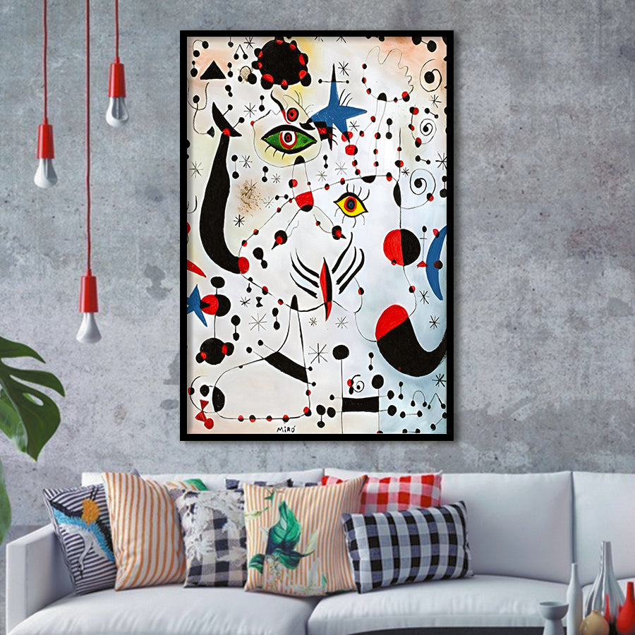 Ciphers And Constellations,In Love With A Woman By Joan Miro,Framed Art Prints Wall Decor, Picture Framed