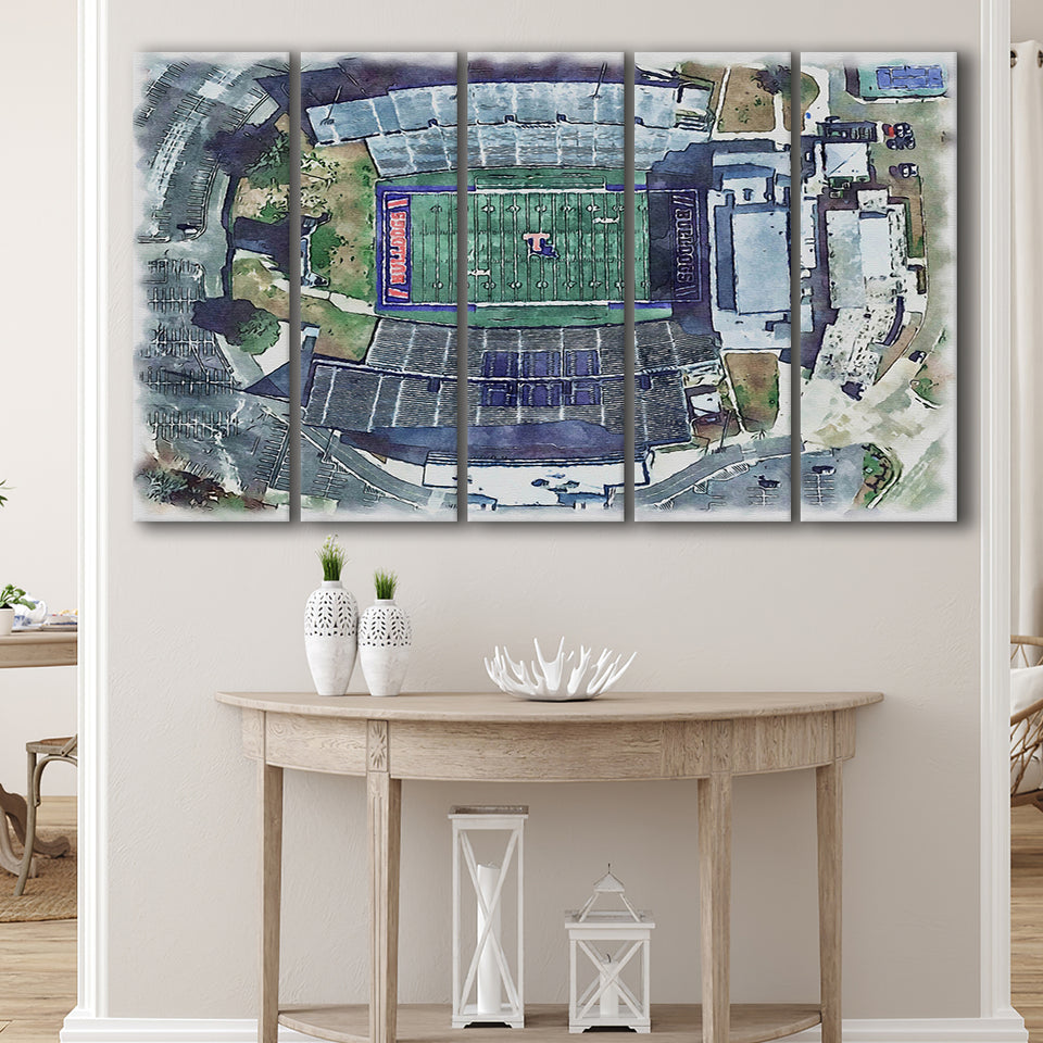 Joe Aillet Stadium WaterColor 5 Panels B Mixed Canvas Prints, Extra Large, Ruston Louisiana Watercolor