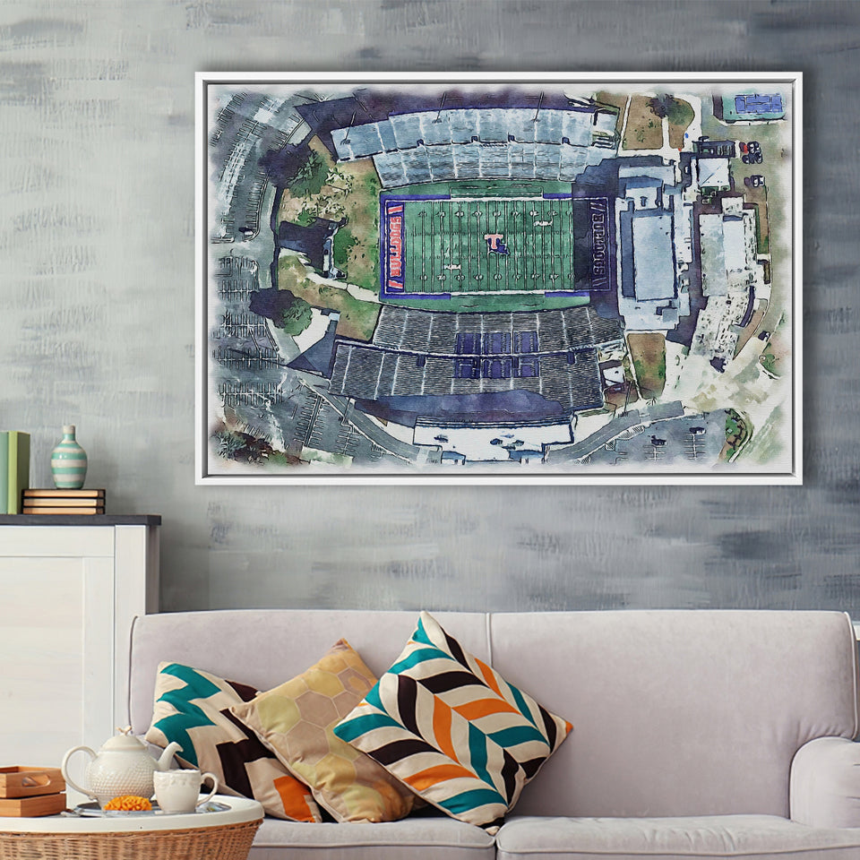 Joe Aillet Stadium WaterColor Framed Canvas Prints, Ruston Louisiana Watercolor, Stadium Art Gifts, Floating Frame