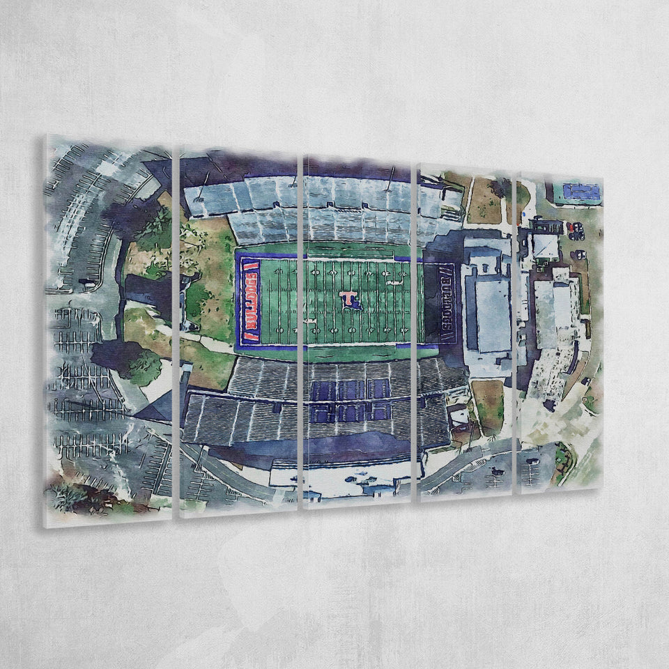 Joe Aillet Stadium WaterColor 5 Panels B Mixed Canvas Prints, Extra Large, Ruston Louisiana Watercolor