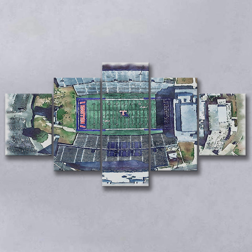 Joe Aillet Stadium WaterColor 5 Panels Mix Canvas Prints, Ruston Louisiana Watercolor, Large Stadium Canvas