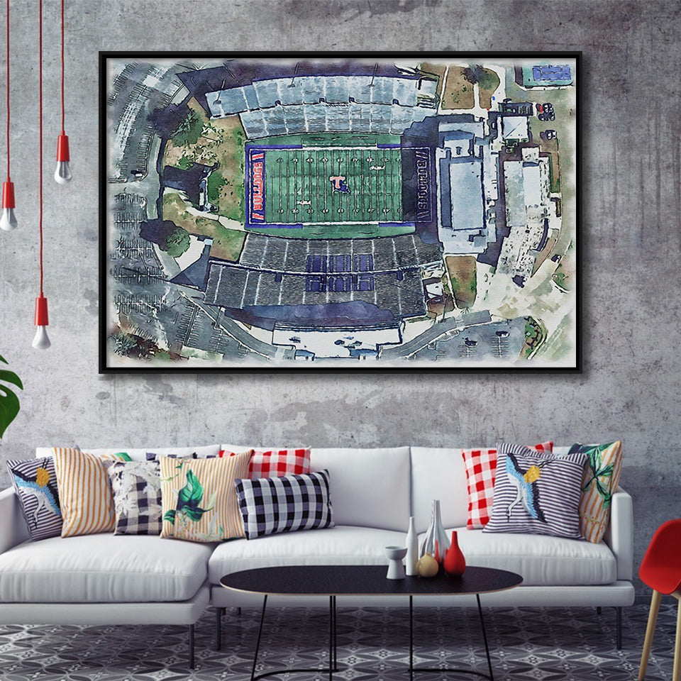 Joe Aillet Stadium WaterColor Framed Canvas Prints, Ruston Louisiana Watercolor, Stadium Art Gifts, Floating Frame