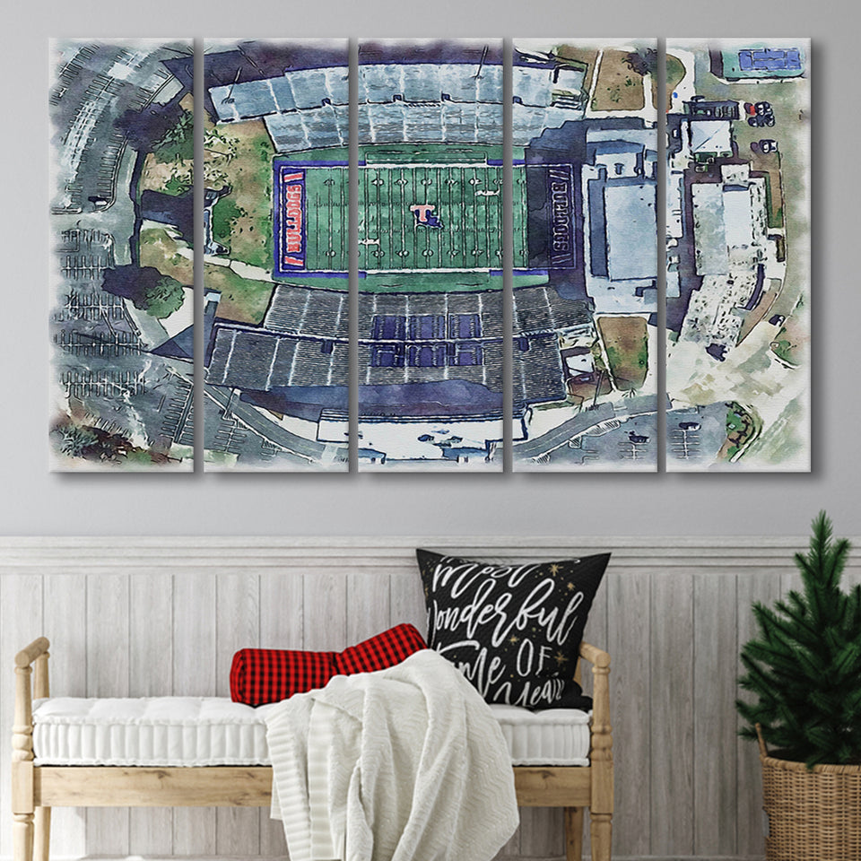Joe Aillet Stadium WaterColor 5 Panels B Mixed Canvas Prints, Extra Large, Ruston Louisiana Watercolor