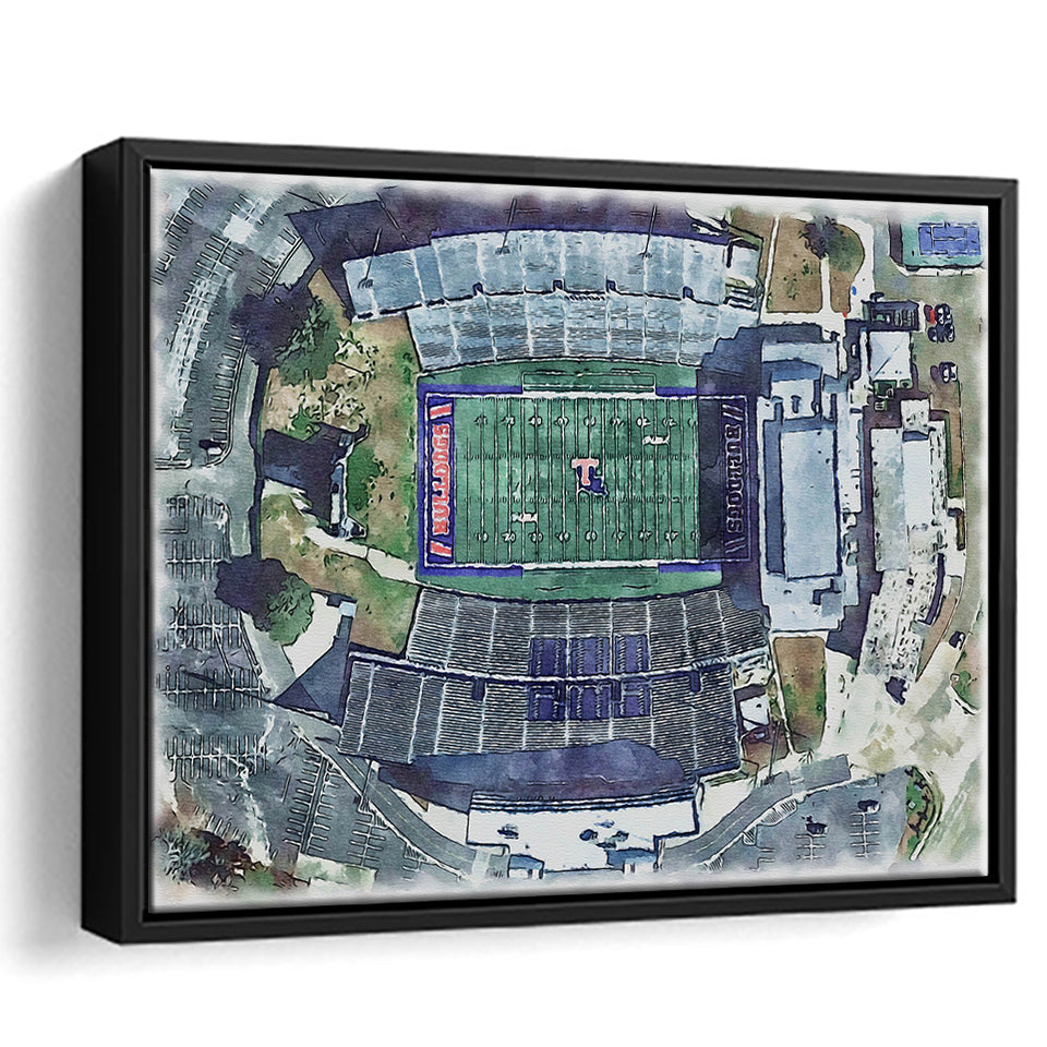 Joe Aillet Stadium WaterColor Framed Canvas Prints, Ruston Louisiana Watercolor, Stadium Art Gifts, Floating Frame