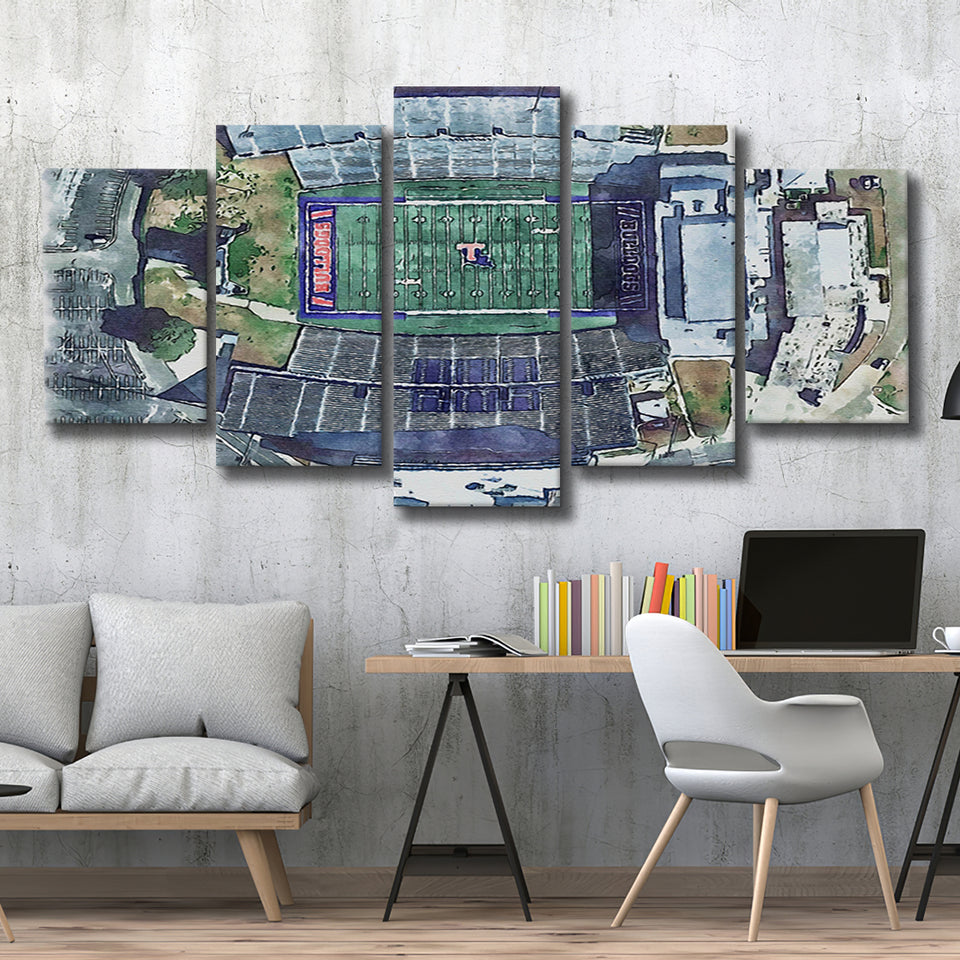 Joe Aillet Stadium WaterColor 5 Panels Mix Canvas Prints, Ruston Louisiana Watercolor, Large Stadium Canvas