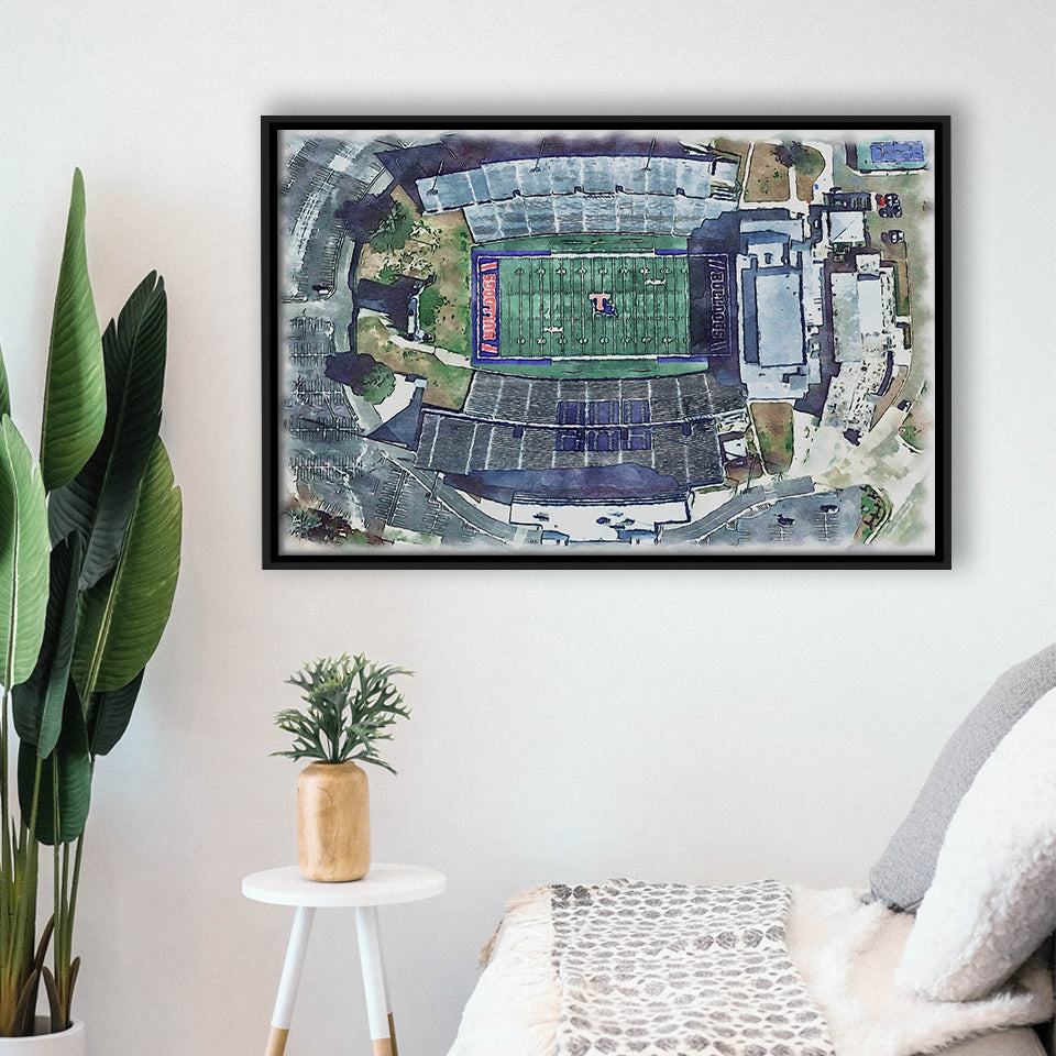 Joe Aillet Stadium WaterColor Framed Canvas Prints, Ruston Louisiana Watercolor, Stadium Art Gifts, Floating Frame