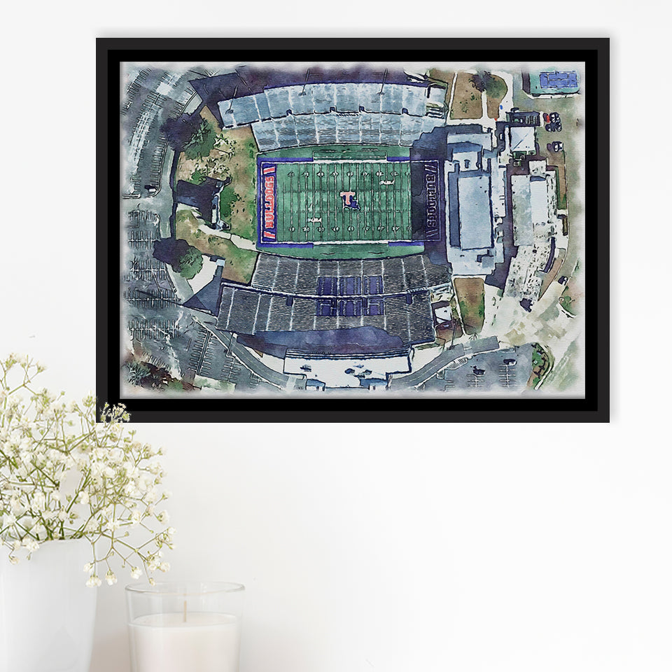 Joe Aillet Stadium WaterColor Framed Canvas Prints, Ruston Louisiana Watercolor, Stadium Art Gifts, Floating Frame