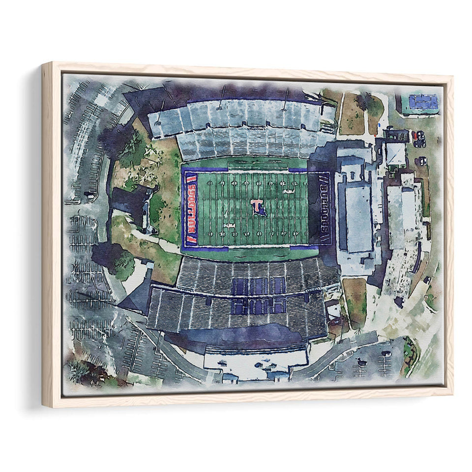 Joe Aillet Stadium WaterColor Framed Canvas Prints, Ruston Louisiana Watercolor, Stadium Art Gifts, Floating Frame