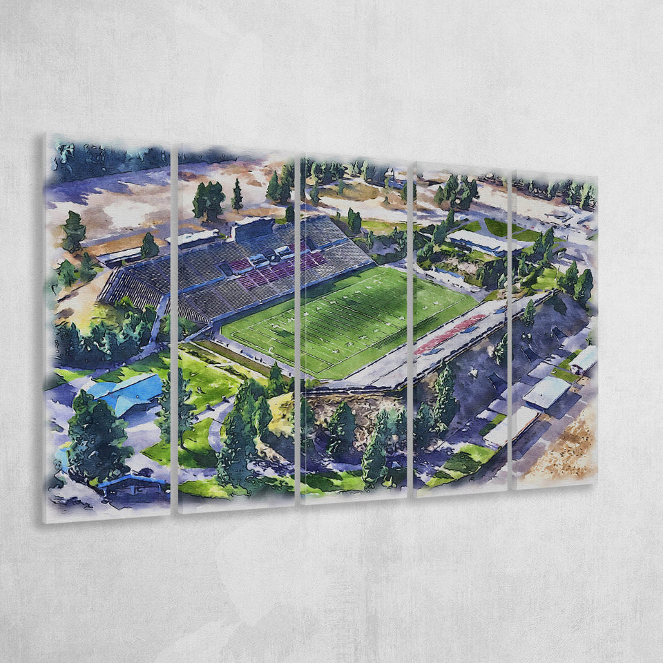 Joe Albi Stadium WaterColor 5 Panels B Mixed Canvas Prints, Extra Large, Spokane Washington Watercolor