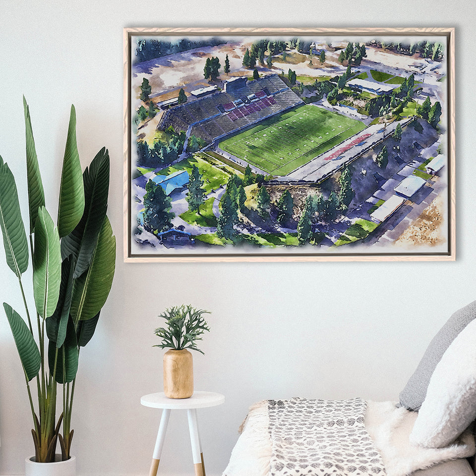 Joe Albi Stadium WaterColor Framed Canvas Prints, Spokane Washington Watercolor, Stadium Art Gifts, Floating Frame