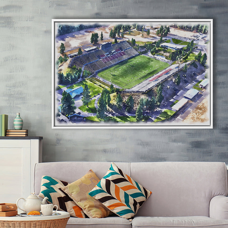 Joe Albi Stadium WaterColor Framed Canvas Prints, Spokane Washington Watercolor, Stadium Art Gifts, Floating Frame