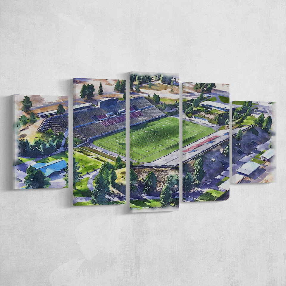 Joe Albi Stadium WaterColor 5 Panels Mix Canvas Prints, Spokane Washington Watercolor, Large Stadium Canvas