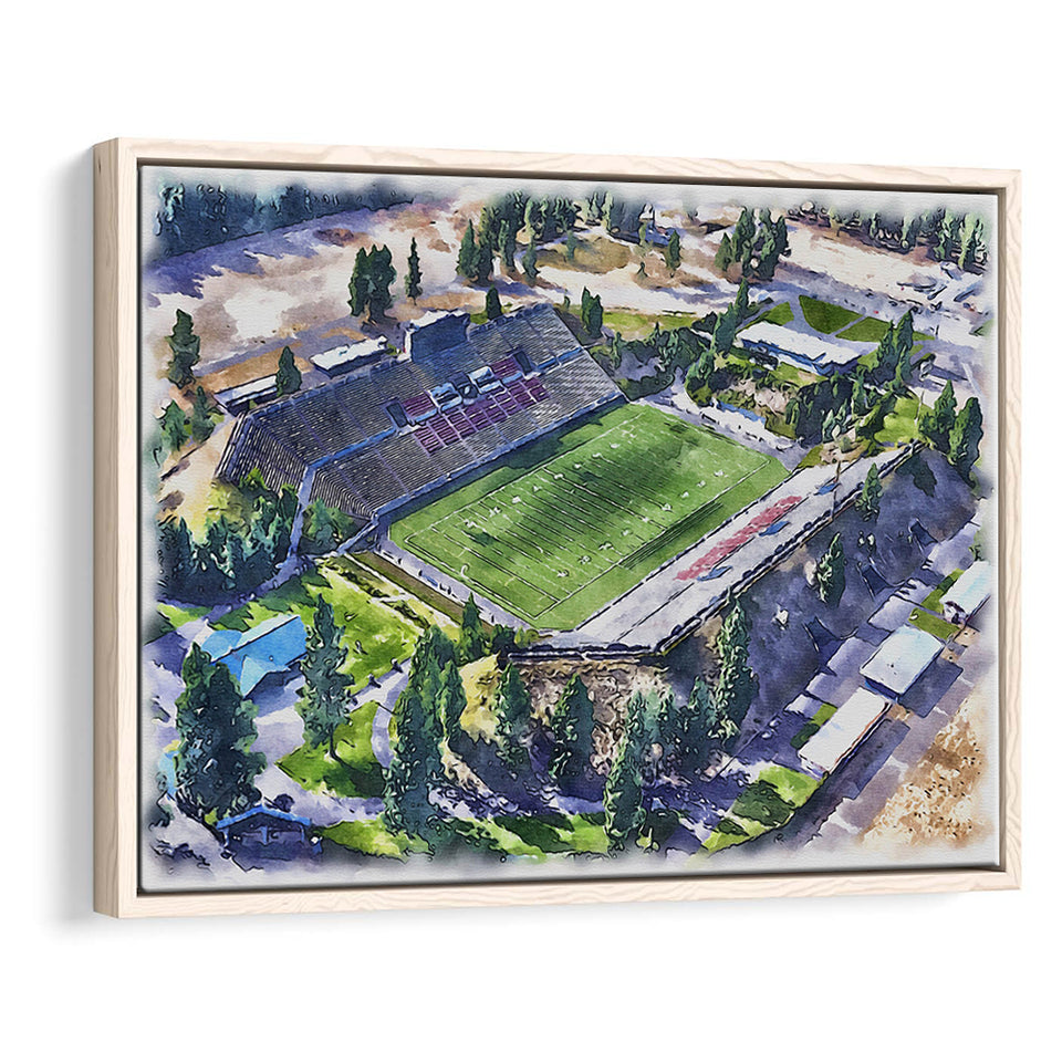 Joe Albi Stadium WaterColor Framed Canvas Prints, Spokane Washington Watercolor, Stadium Art Gifts, Floating Frame