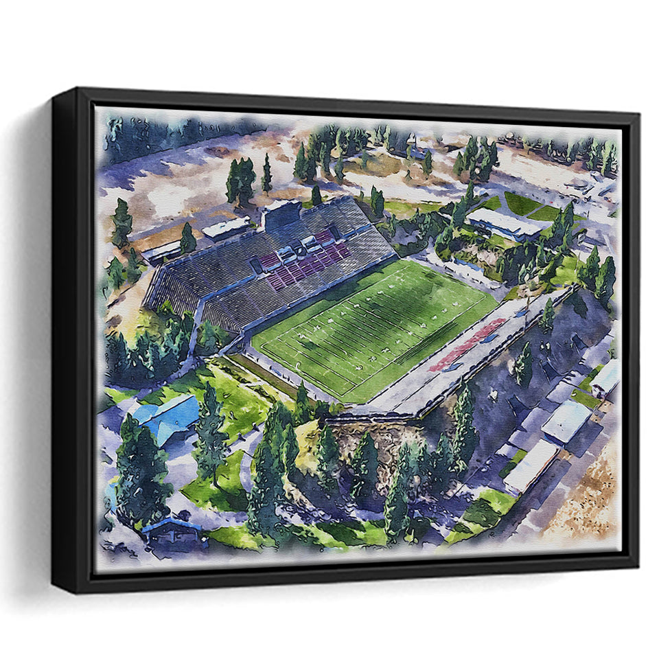 Joe Albi Stadium WaterColor Framed Canvas Prints, Spokane Washington Watercolor, Stadium Art Gifts, Floating Frame