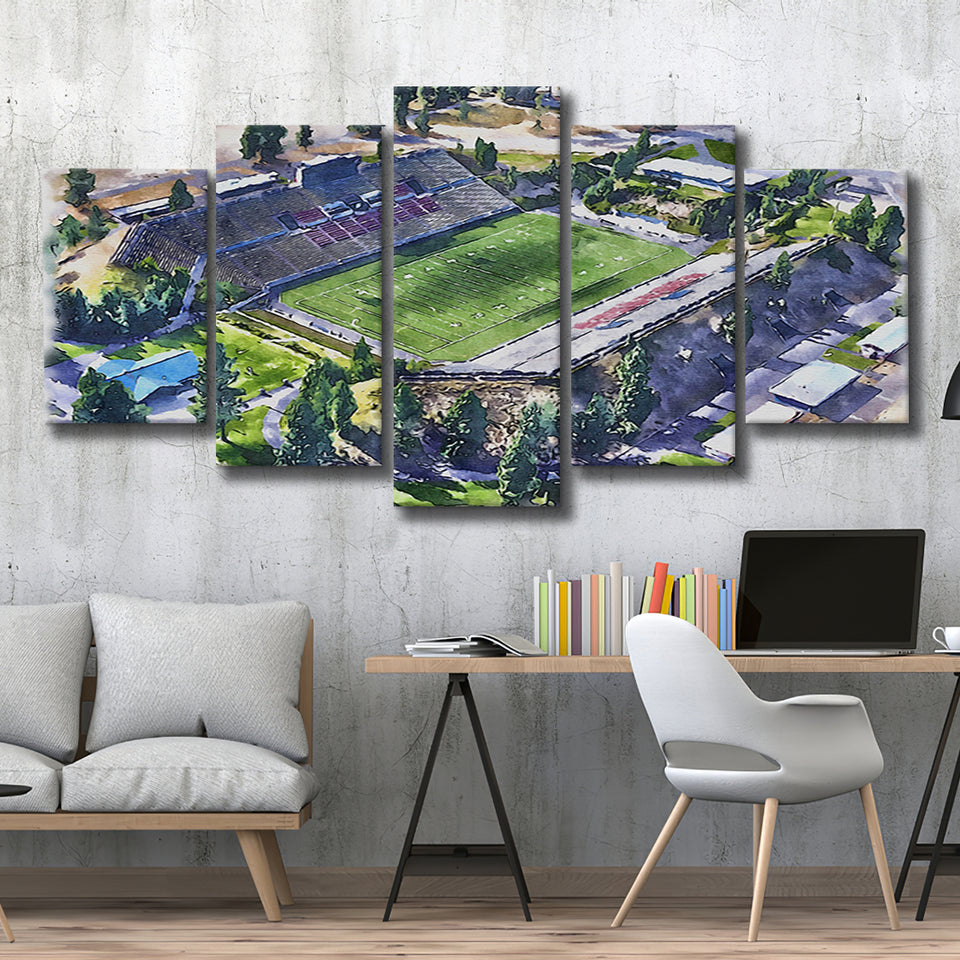 Joe Albi Stadium WaterColor 5 Panels Mix Canvas Prints, Spokane Washington Watercolor, Large Stadium Canvas