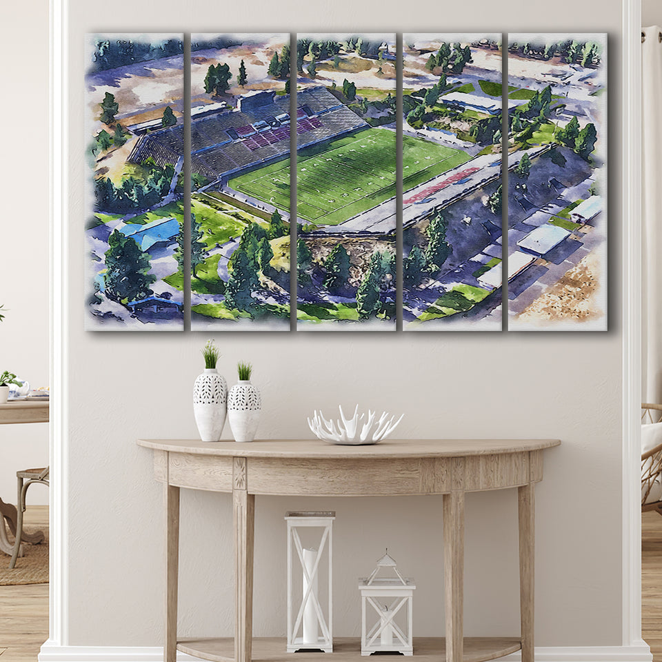Joe Albi Stadium WaterColor 5 Panels B Mixed Canvas Prints, Extra Large, Spokane Washington Watercolor