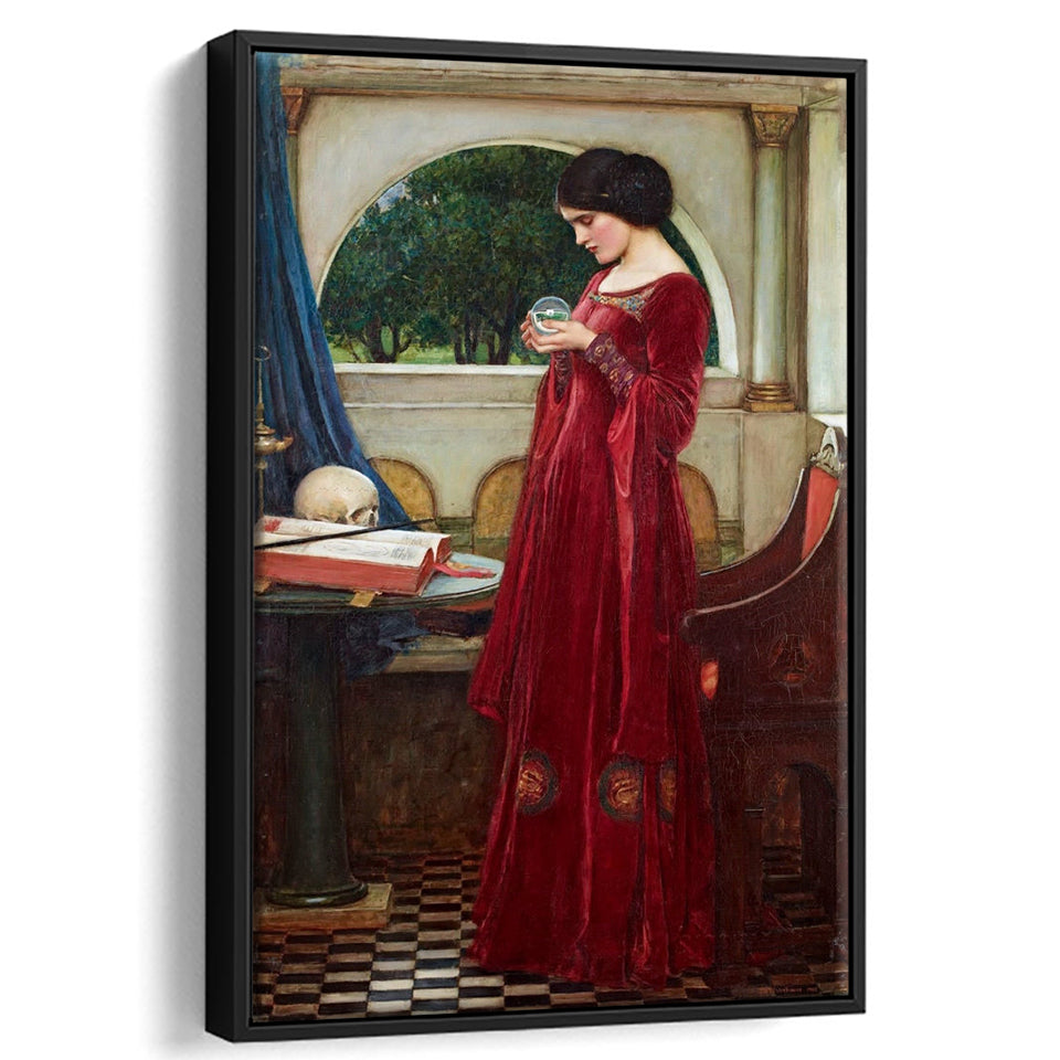 The Crystal Ball Canvas Mythology Wall Art,Waterhouse Print,Framed Canvas Prints Wall Art Decor, Floating Frame