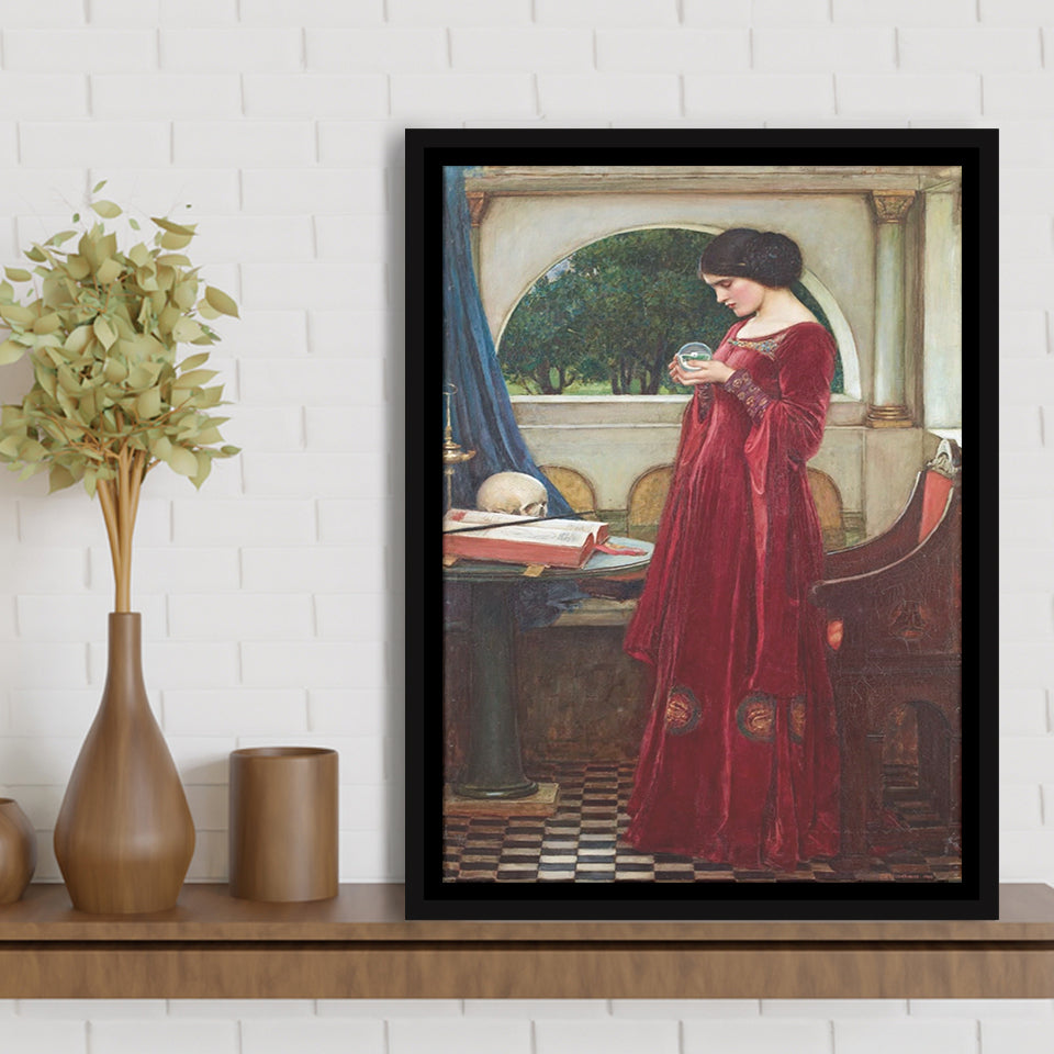 The Crystal Ball Canvas Mythology Wall Art,Waterhouse Print,Framed Canvas Prints Wall Art Decor, Floating Frame