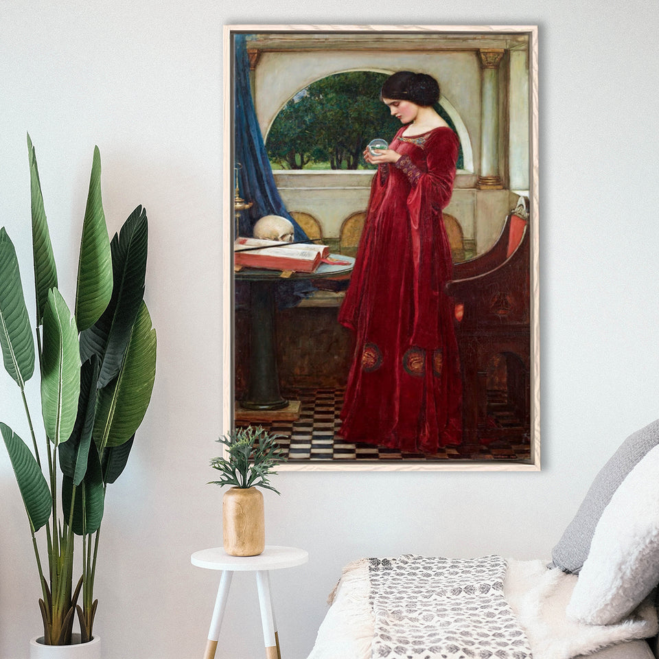 The Crystal Ball Canvas Mythology Wall Art,Waterhouse Print,Framed Canvas Prints Wall Art Decor, Floating Frame