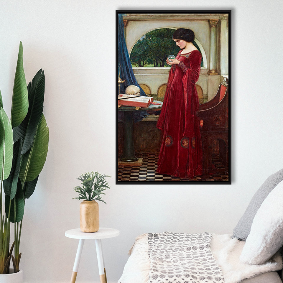 The Crystal Ball Canvas Mythology Wall Art,Waterhouse Print,Framed Canvas Prints Wall Art Decor, Floating Frame