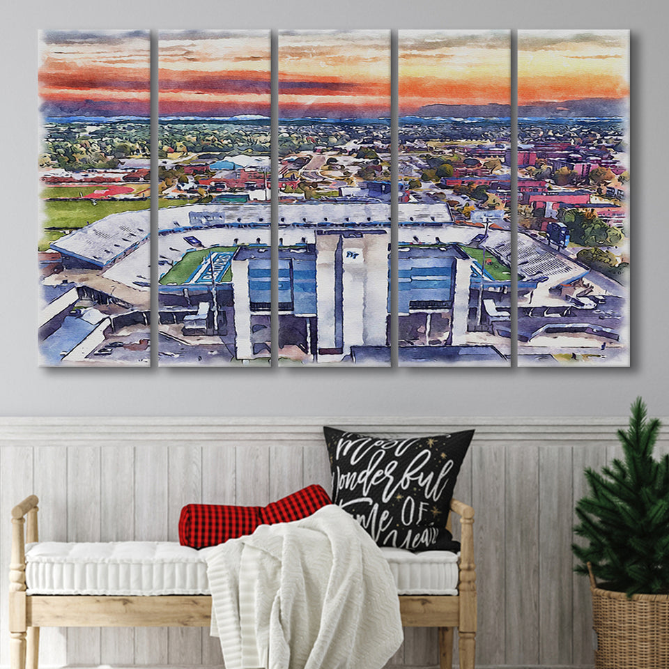 Johnny Red Floyd Stadium WaterColor 5 Panels B Mixed Canvas Prints, Extra Large, Murfreesboro Tennessee Watercolor