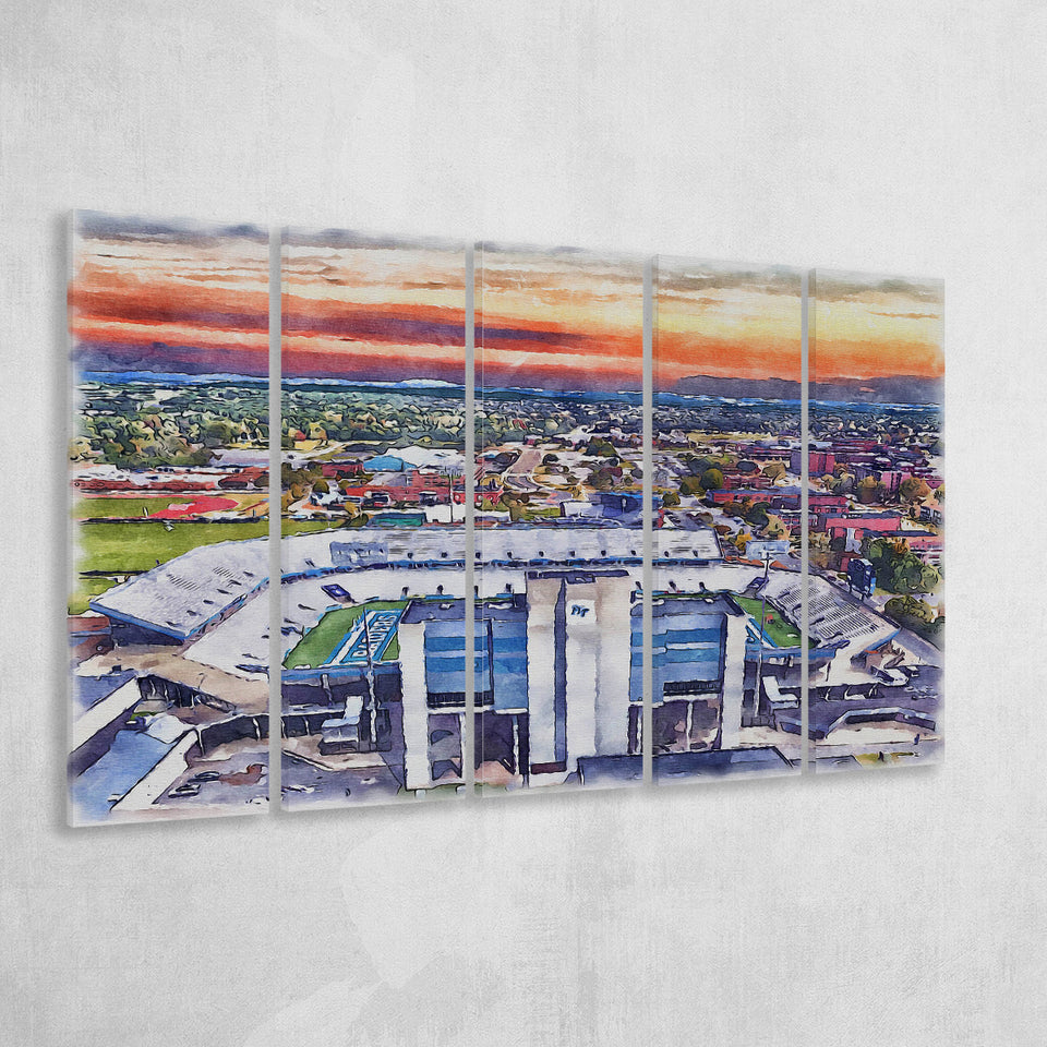 Johnny Red Floyd Stadium WaterColor 5 Panels B Mixed Canvas Prints, Extra Large, Murfreesboro Tennessee Watercolor