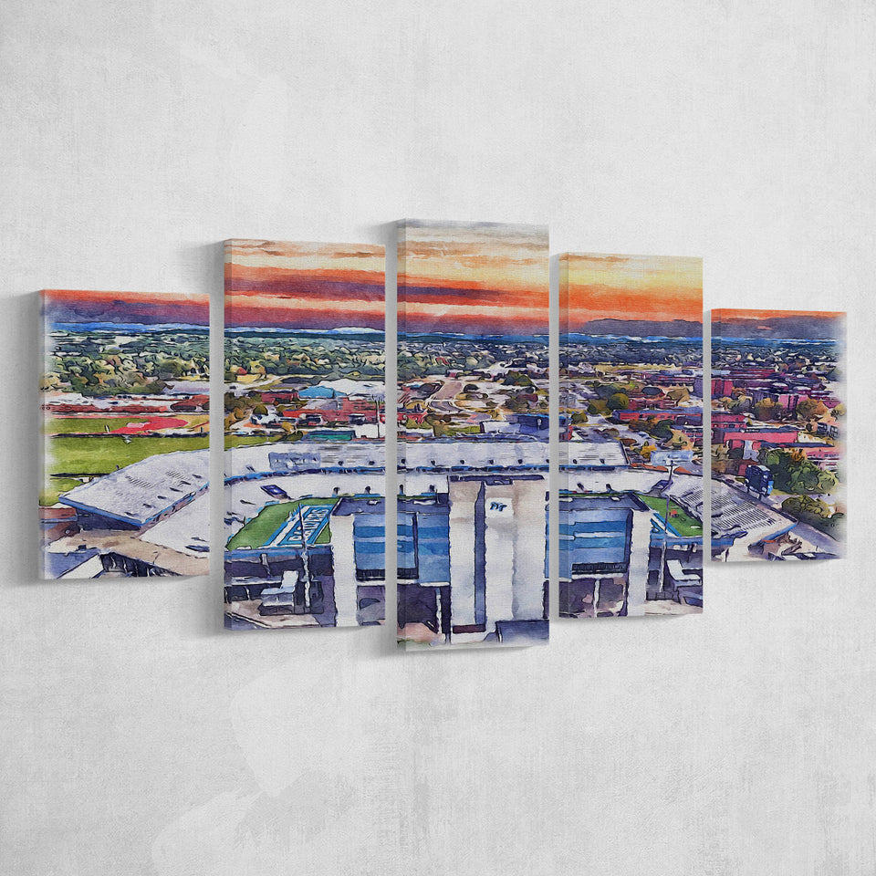 Johnny Red Floyd Stadium WaterColor 5 Panels Mix Canvas Prints,  Murfreesboro Tennessee Watercolor, Large Stadium Canvas