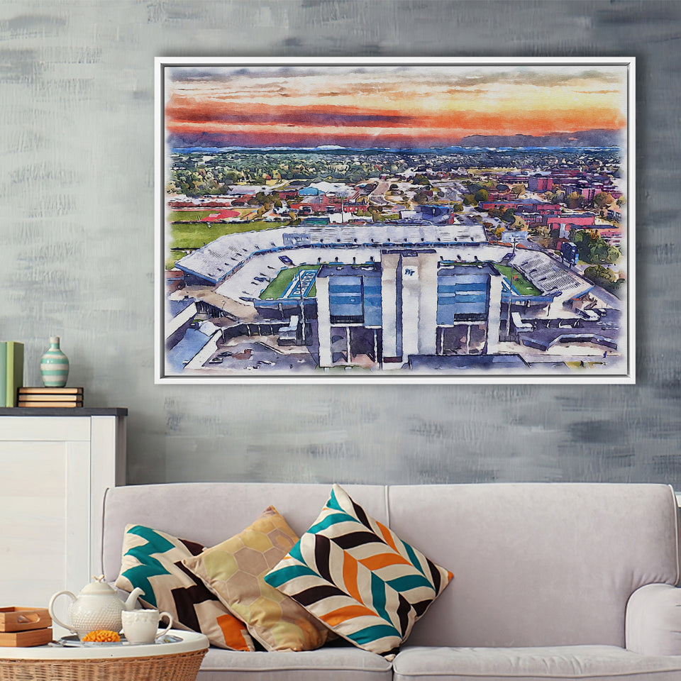 Johnny Red Floyd Stadium WaterColor Framed Canvas Prints,  Murfreesboro Tennessee Watercolor, Stadium Art Gifts