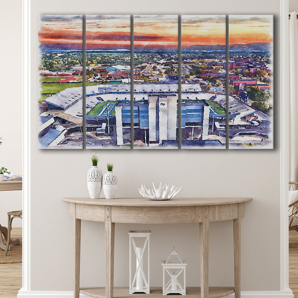 Johnny Red Floyd Stadium WaterColor 5 Panels B Mixed Canvas Prints, Extra Large, Murfreesboro Tennessee Watercolor