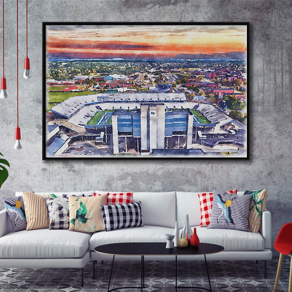 Johnny Red Floyd Stadium WaterColor Framed Canvas Prints,  Murfreesboro Tennessee Watercolor, Stadium Art Gifts