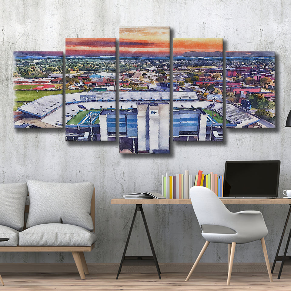 Johnny Red Floyd Stadium WaterColor 5 Panels Mix Canvas Prints,  Murfreesboro Tennessee Watercolor, Large Stadium Canvas