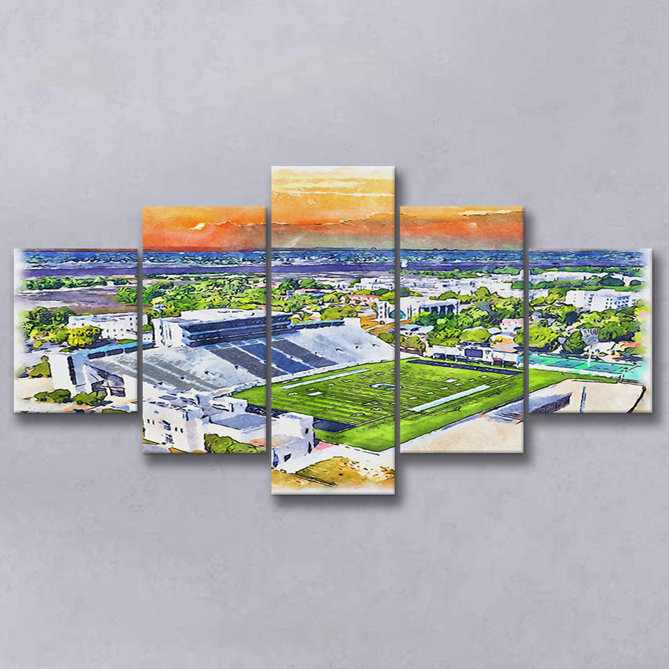 Johnson Hagood Stadium WaterColor 5 Panels Mix Canvas Prints, Charleston South Carolina Watercolor, Large Stadium Canvas