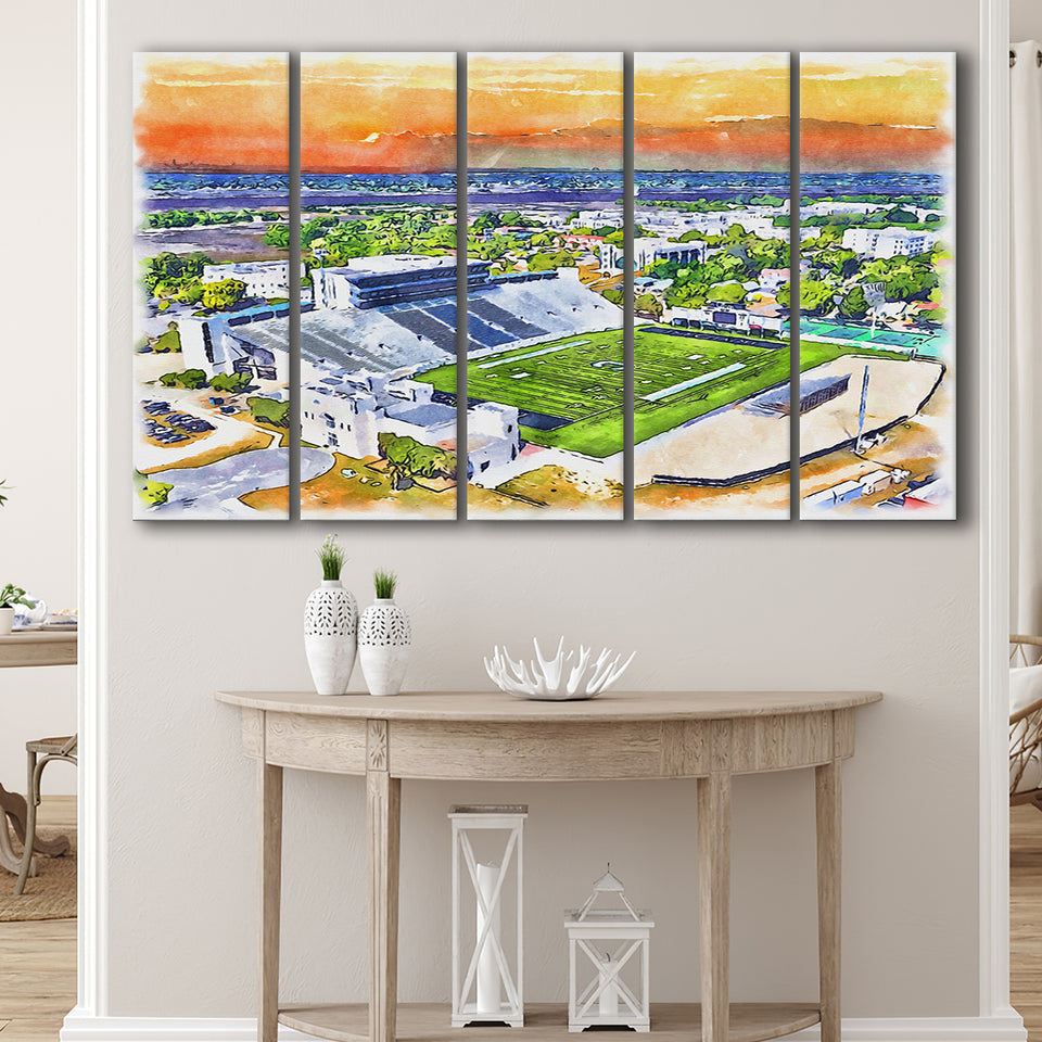Johnson Hagood Stadium WaterColor 5 Panels B Mixed Canvas Prints, Extra Large, Charleston South Carolina Watercolor