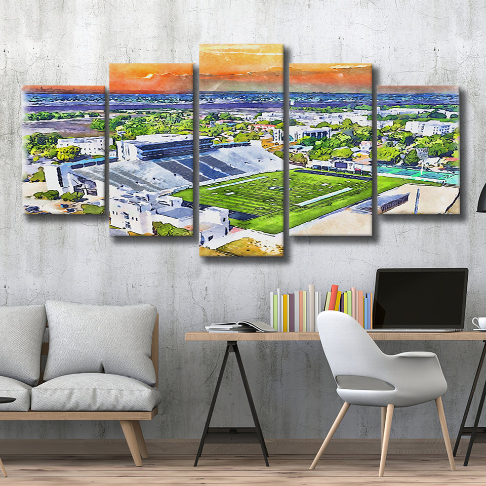 Johnson Hagood Stadium WaterColor 5 Panels Mix Canvas Prints, Charleston South Carolina Watercolor, Large Stadium Canvas